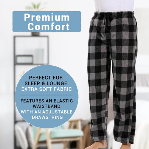 1Pack or 3Pack Mens PJ Pajama Pants Bottoms Fleece Lounge Pants Sleepwear Plaid Pjs with Pockets Microfleece