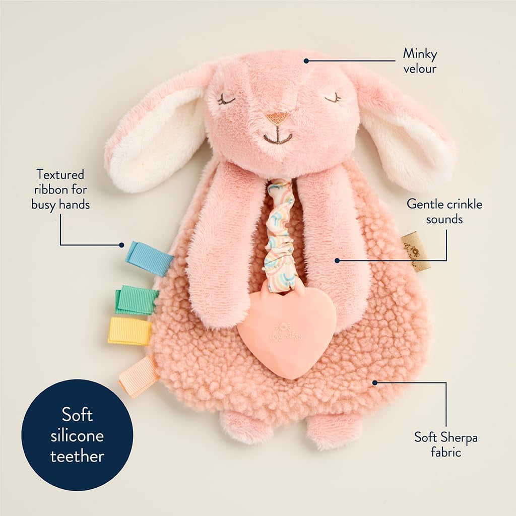 - Itzy Lovey Including Teether, Textured Ribbons & Dangle Arms; Features Crinkle Sound, Sherpa Fabric and Minky Plush; Bunny
