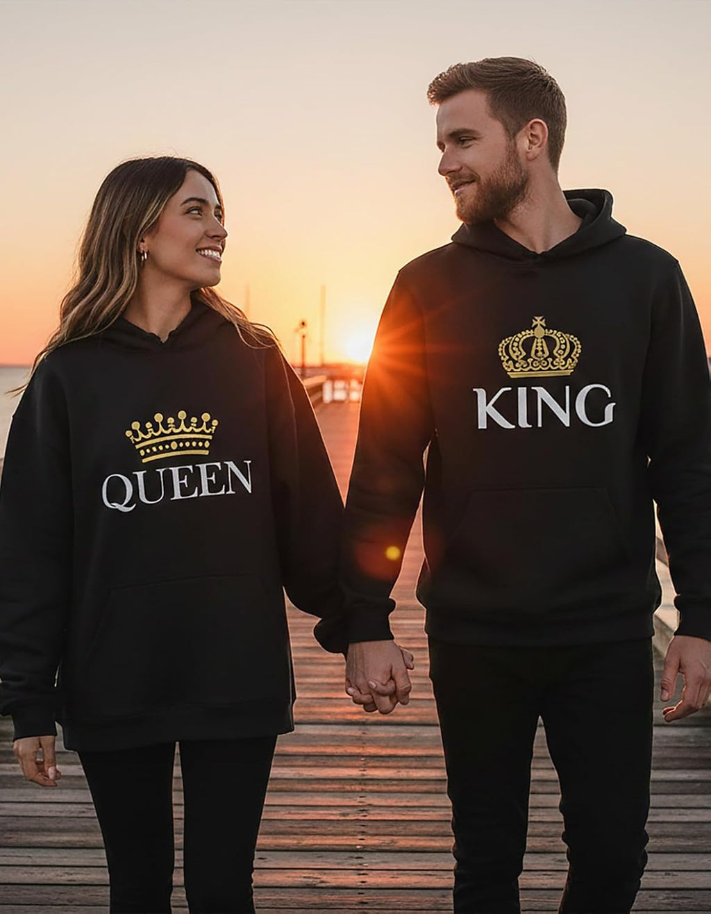 King and Queen Valentines Day Outfit His and Hers Matching Hoodies for Couples