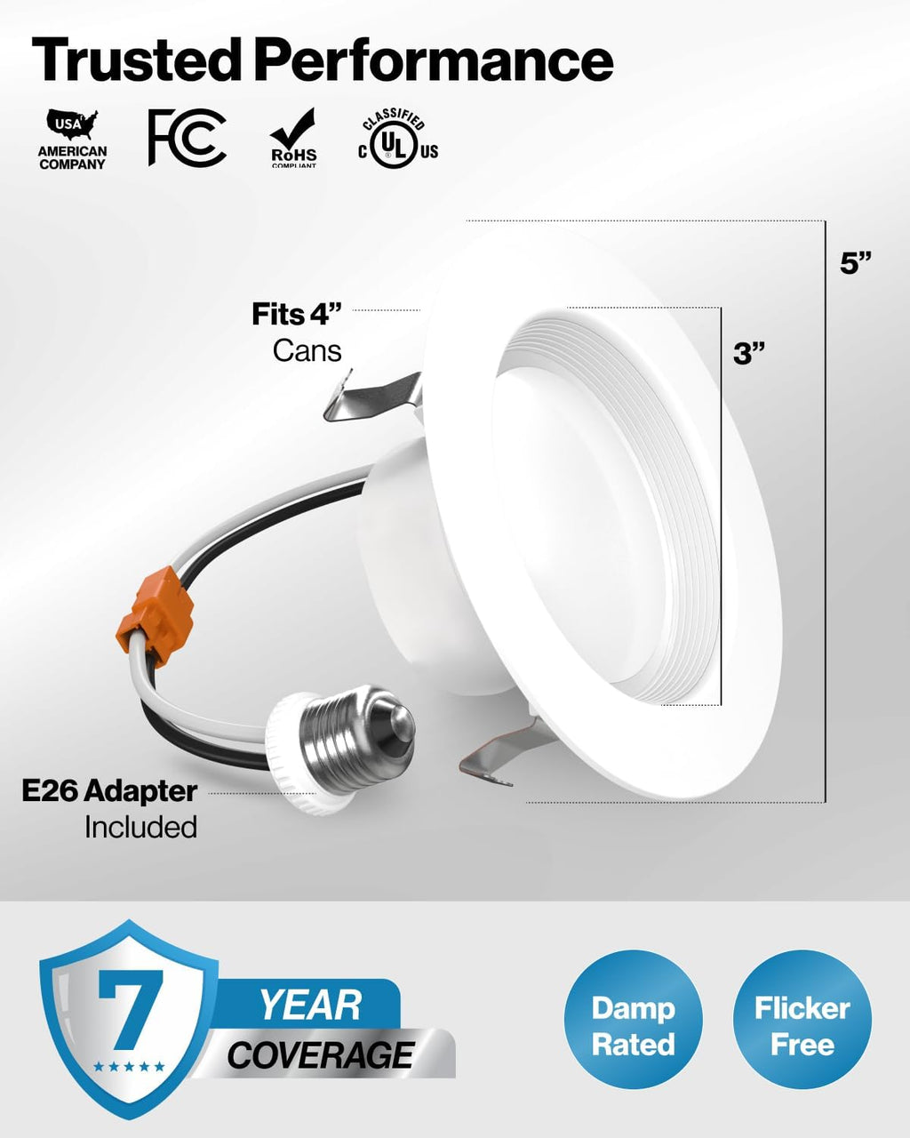 Sunco 4 Pack Retrofit LED Recessed Lighting 4 Inch, 4000K Cool White, Dimmable Can Lights, Baffle Trim, 11W=60W, 660LM, Damp Rated - ETL