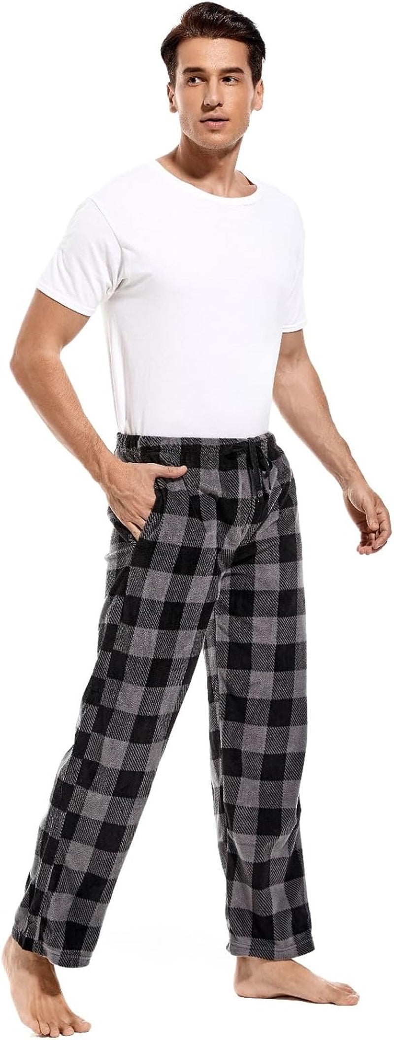 1Pack or 3Pack Mens PJ Pajama Pants Bottoms Fleece Lounge Pants Sleepwear Plaid Pjs with Pockets Microfleece