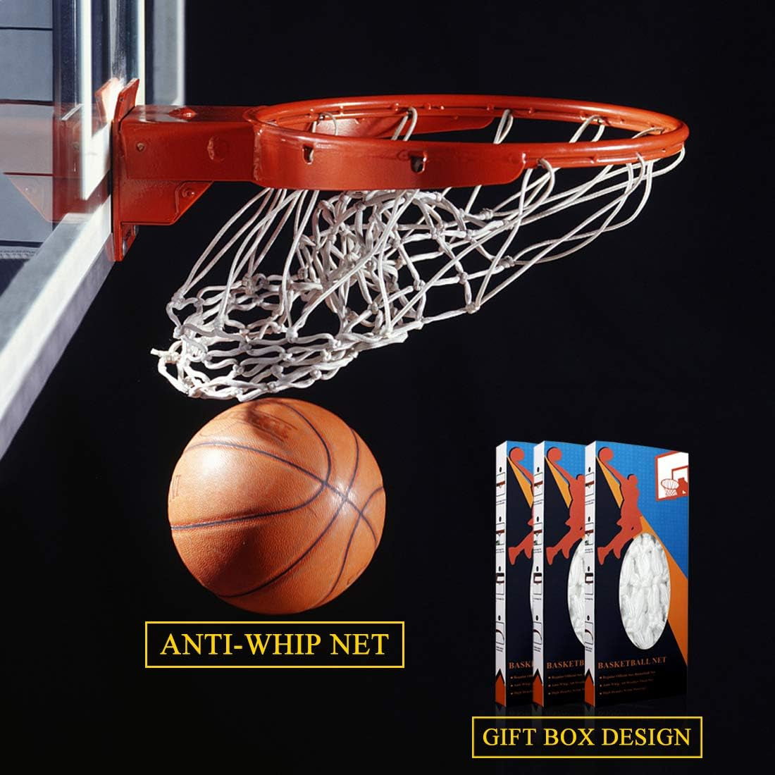 Premium Quality Professional Heavy Duty Basketball Net Replacement - All Weather anti Whip,Fits Standard Indoor or Outdoor 12 Loops Rims12 Loops