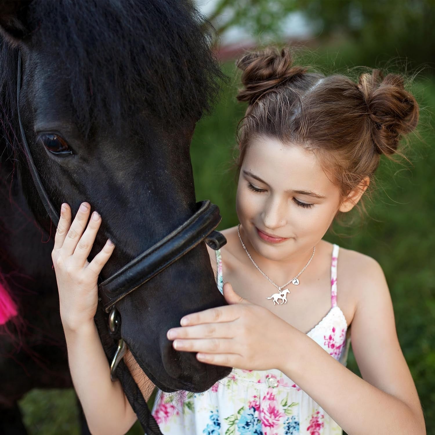Girls Horse Necklace, Dainty Horse Jewelry for Girls Initial Necklace, Stainless Steel Kids Heart Initial Necklace Horse Girl Horse Pendant Letter Necklace Horse Gifts for Teen Girls Horse Lovers